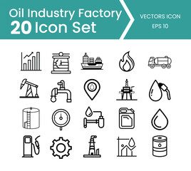 Oil industry factory vector icon set for business and energy concepts