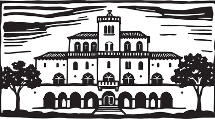 Obraz premium Drawing of a historic building with classical architecture, isolated on a white background. Classical architecture vector.