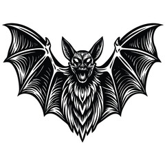 Fototapeta premium Black bat creature with wide wings white silhouette
