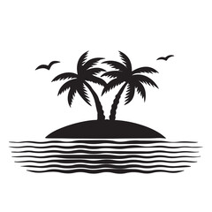 Palm Tree Island Silhouette Clipart