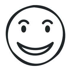 Fototapeta premium Black and white smiling emoji face with circular outline and bold features. Vector illustration