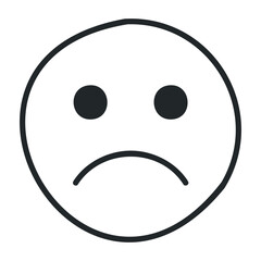 Fototapeta premium Sad emoji face with frown and black outline on white background. Vector illustration