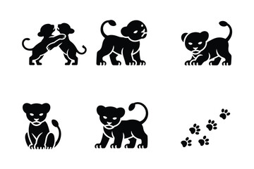 Playful lion cubs and paw prints playing sitting