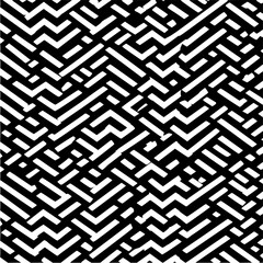 Abstract geometric pattern featuring interlocking white lines on a black background forming a complex maze design