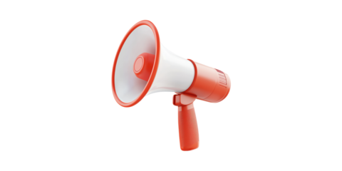 Red And Megaphone. Communication And Public Announcement Tool Isolated On Transparent Background