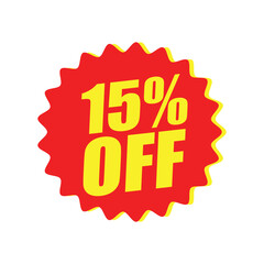 15% Off Red Badge – 15% Discount Sticker for Sales, Offers, and Promotion