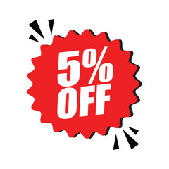 5% Off Red Badge – 5% Discount Sticker for Sales, Offers, and Promotions