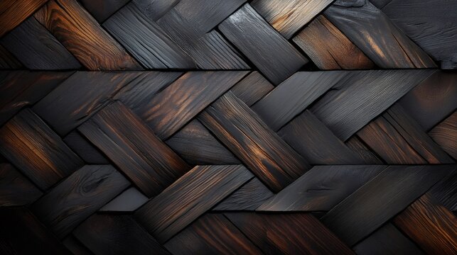 Dark wooden surface forming herringbone parquet pattern