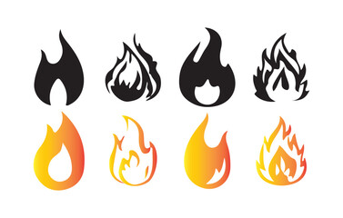 Fire and Flame Icon Set. Black and Gradient Vector Fire Symbols. Victor illustration eps10
