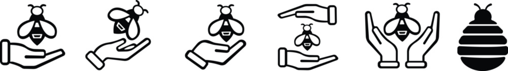 Art & IllustBee icon set.Honey bee icon vector silhouette illustration isolated on white background.Whimsical bee icons set.Set of cute bee illustration designs.set of party.Linear style nature,ration