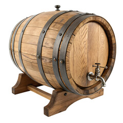 Oak Barrel with Metal Bands and Faucet