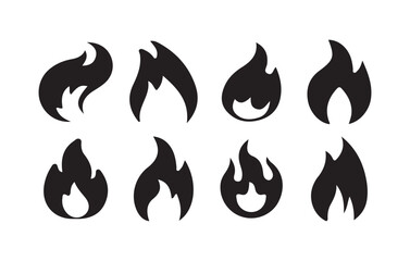 Black Flame Icon Set. Collection of Stylized Fire Silhouettes. Victor illustration eps10