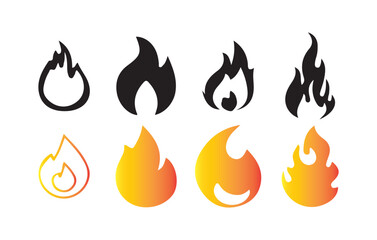 Fire and Flame Icon Set. Black and Gradient Vector Fire Symbols. Victor illustration eps10