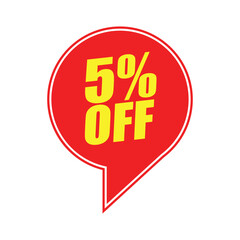 5% Off Red Badge – 5% Discount Sticker for Sales, Offers, and Promotions