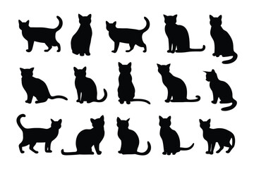 A collection of black rabbit silhouettes showcasing various poses and movements against a white background