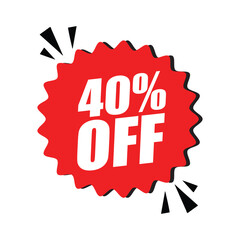 40% Off Red Badge – 40% Discount Sticker for Sales, Offers, and Promotions