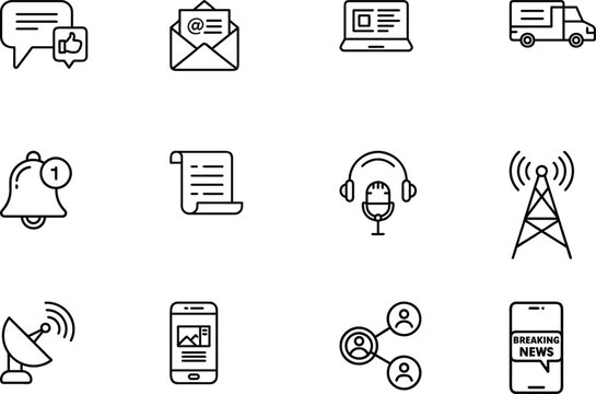 Digital News & Media Line Icon Set – Minimalist Icons for Modern Journalism