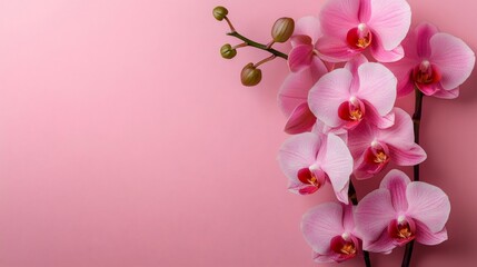 Pink orchid flowers blooming on pink background
