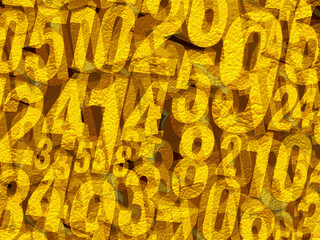 Arabic numerals of various sizes Stacked on top of each other, top to bottom, on a black background.