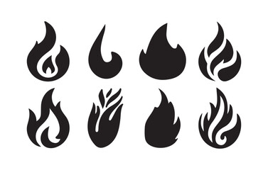 Black Flame Icon Set. Collection of Stylized Fire Silhouettes. Victor illustration eps10