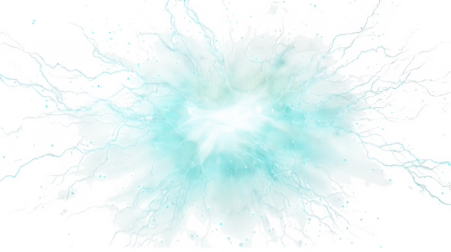 Abstract fractal explosion with glowing blue and white energy tendrils against a clean transparent background