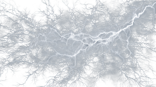 Abstract fractal branches with glowing white energy tendrils against a clean transparent background