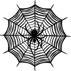 Fototapeta premium Black spider on intricate web silhouette arachnid