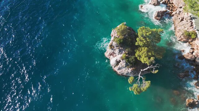 4K Drone Video of Brela Stone During Bora Wind, Croatia