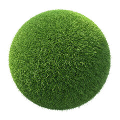 "High-Resolution 3D Illustration of a Perfectly Round Grass Ball &ndash; Isolated Green Turf Sphere on Transparent Background"