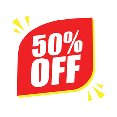 50% Off Red Badge – 50% Discount Sticker for Sales, Offers, and Promotions