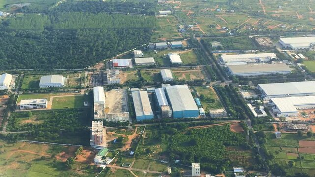 Aerial view of newly developed Aerospace Industrial park in Hyderabad Telangana, India . Taken from the flight.