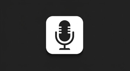White microphone icon centered on a rounded square, set against a dark gray background.