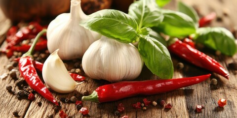 garlic chili pepper and basil italian food