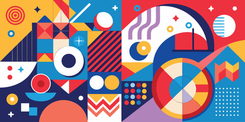 Obraz premium vibrant poster featuring colorful shapes and bold words arranged in an eye-catching design..eps