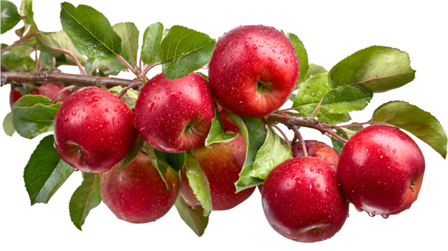red apples on a branch on white background