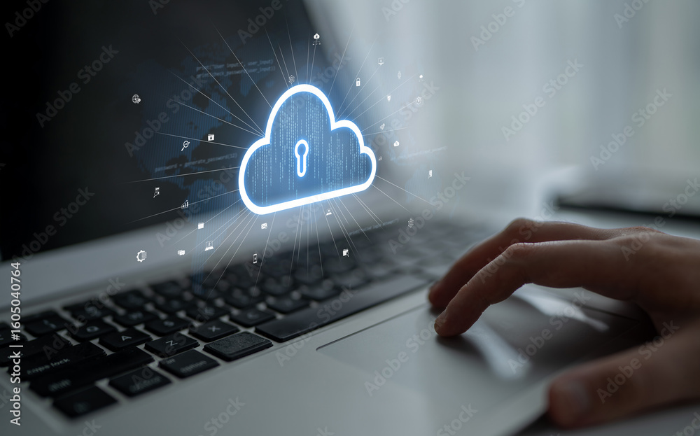 Poster cloud computing enables digital growth with secure data storage, scalable infrastructure, and strate