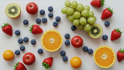 Assorted Fresh Fruits on White Background