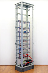 View from the back of the electrical panel. Connection of electronic modules using copper...