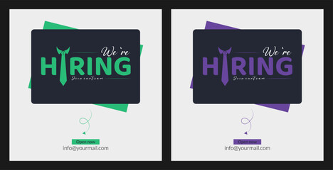 We are hiring recruitment open job vacancy design vector social media post banner template or web banner layout