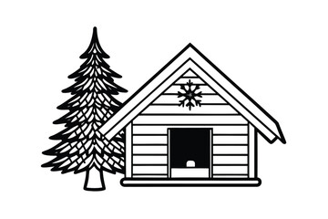 Christmas Tree In Wooden Cabin