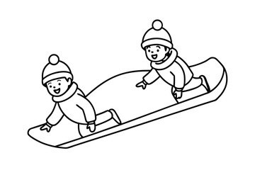 Children Sledding Down Hill