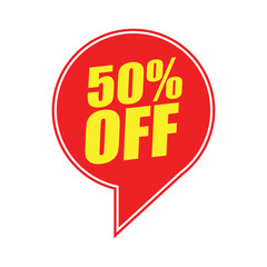 50% Off Red Badge – 50% Discount Sticker for Sales, Offers, and Promotions