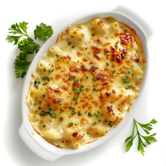 Baked Macaroni and Cheese with Crispy Top in a Ceramic Dish