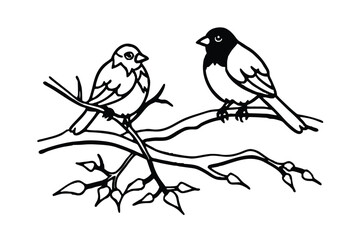 Birds Perched On Snow Covered Branch