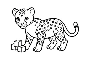 Baby Leopard With Baby Blocks Vector Line Design
