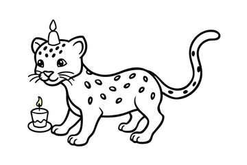 Baby Leopard With A Birthday Cake Outline Cartoon