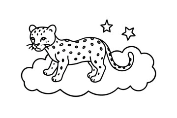 Baby Leopard On A Cloud With Stars Dreamy Line