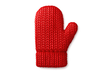 Cozy knitted mitten shielding hands, offering warmth against winter chill, resting on clean transparent surface