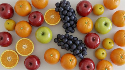 Variety of Fresh Fruits on Light Background