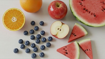 Variety of Fresh Fruits on Light Surface